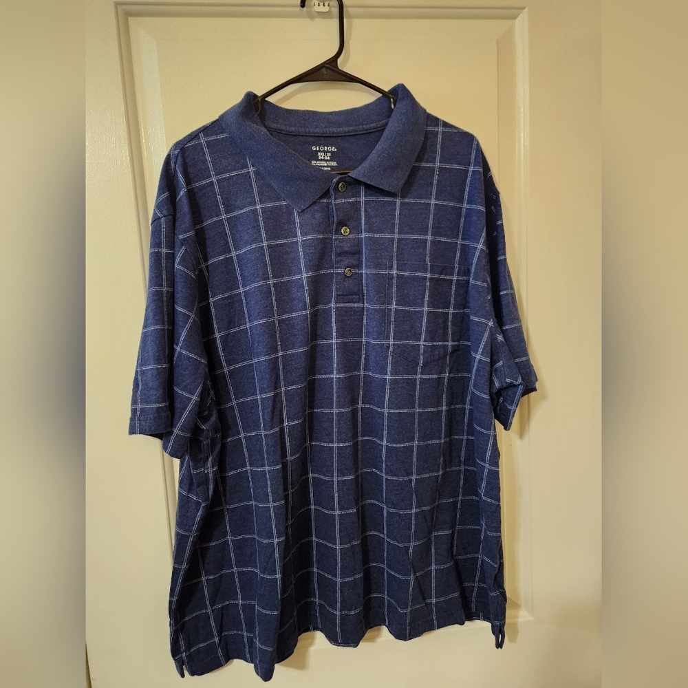 George Men's Blue Checkered Polo Shirt